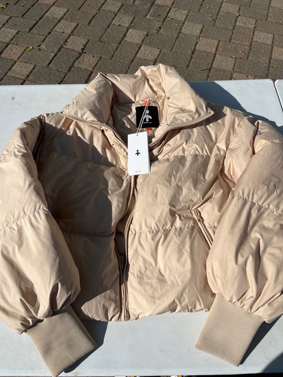 Orolay Jackets & Blazers - Short Cream Puffer Jacket with Ribbed Cuffs